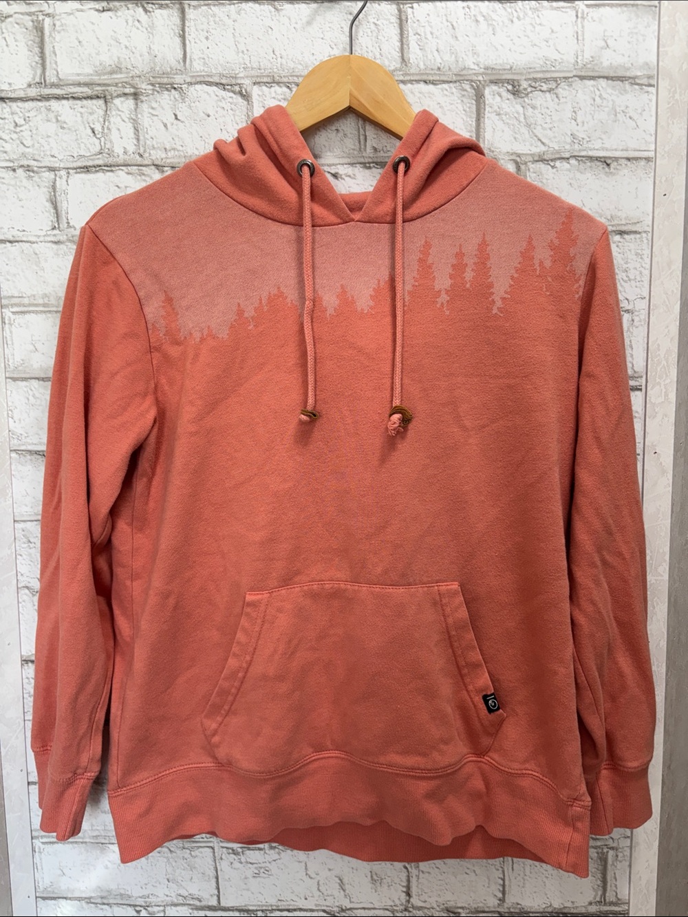 Women’s Coral Hooded Pullover Sweatshirt with Forest Detail